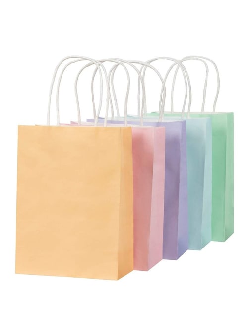 Pastel Gift Bags 25 Pack Small Paper Bags With Handles 5 Assorted Colors Orange Pink Purple Blue Green Bulk Gift Wrapping Supplies Easter Egg Hunts Party Favors 6 2 X 8 5 X 3 1 Inches Office Depot