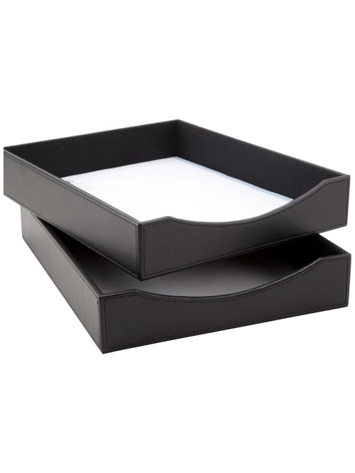 Realspace Black Faux Leather Paper Tray, Leather Desk Tray
