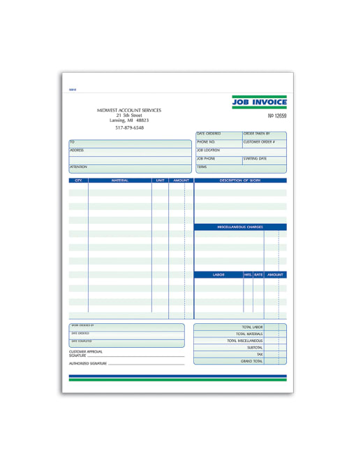 Custom Carbonless Business Forms Pre Formatted Job Invoice Forms Ruled 8 12 X 11 2 Part Box Of 250 Office Depot