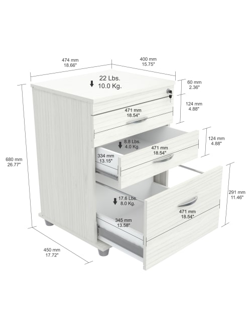 Inval 17 1116 D Vertical 3 Drawer File Cabinet Laricina White Office Depot