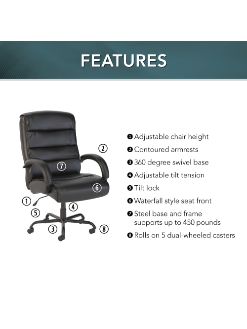 Bush Business Furniture Soft Sense Big And Tall Bonded Leather High Back Office Chair Black Standard Delivery Office Depot