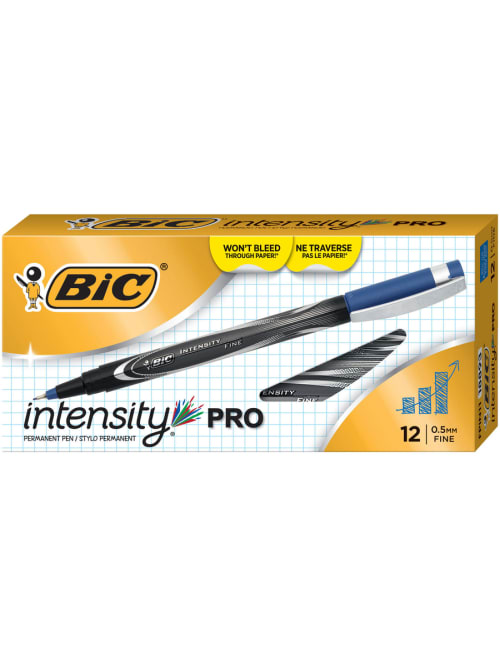 Bic Intensity Fine Point Permanent Marker Pens Fine Pen Point 0 5 Mm Pen Point Size Needle Pen Point Style Blue Black Barrel 12 Dozen Office Depot