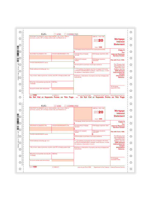 2020 Laser 1098 Tax Forms Federal Copy A 100/Pk 