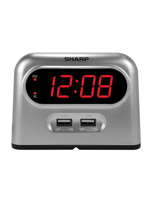 Sharp Digital Alarm Clock With Usb, Silver Alarm Clock