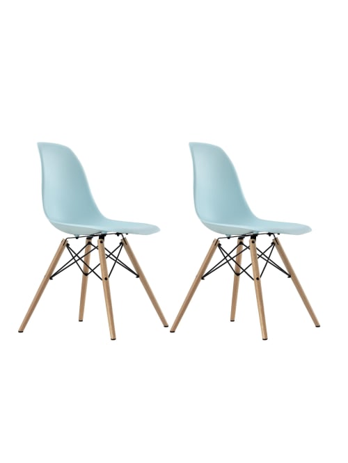 Dhp Mid Century Modern Molded Chairs With Wood Legs Light Bluebirch Set Of 2 Office Depot