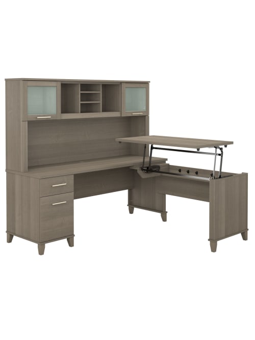 Bush Furniture Somerset 3 Position Sit To Stand L Shaped Desk With Hutch 72 W Ash Gray Standard Delivery Office Depot