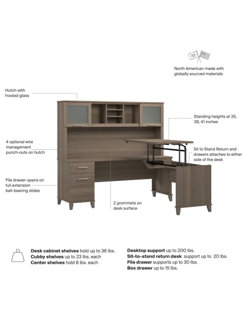 Bush Furniture Somerset 3 Position Sit To Stand L Shaped Desk With Hutch 72 W Ash Gray Standard Delivery Office Depot