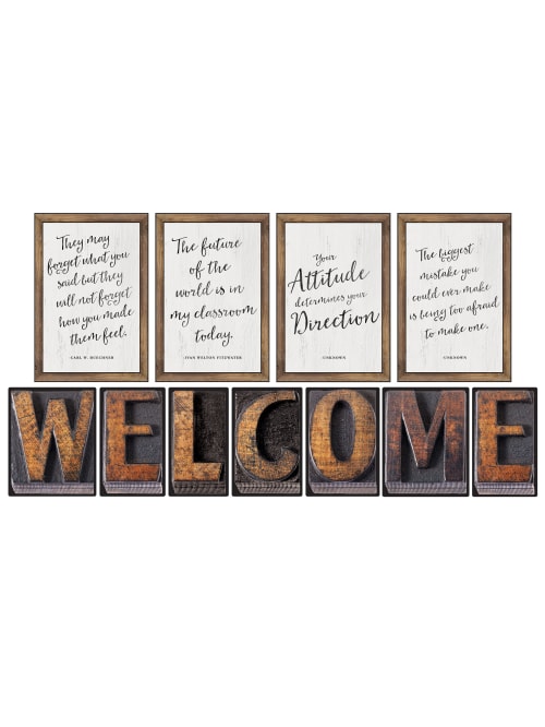 Schoolgirl Style Welcome Bulletin Board Set Industrial Chic Pre K Grade 8 Pack Of 11 Pieces Office Depot