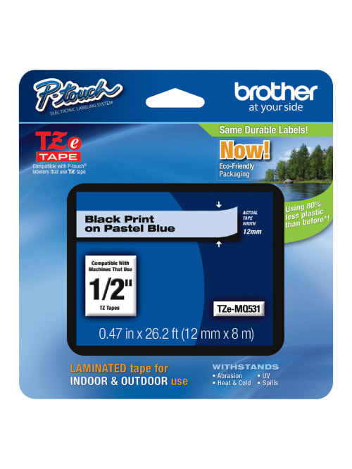 Laminated Tze Tape 12mm Blackpastel Blue Office Depot