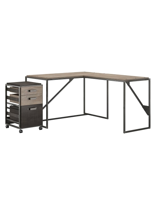 Bush Furniture Refinery 50 W L Shaped Industrial Desk With 37 W Return And Mobile File Cabinet Rustic Graycharred Wood Standard Delivery Office Depot