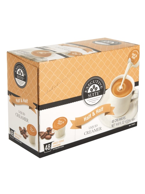 Executive Suite Half And Half Liquid Coffee Creamer Original Flavor 0 38 Oz Single Serve X 48 Office Depot