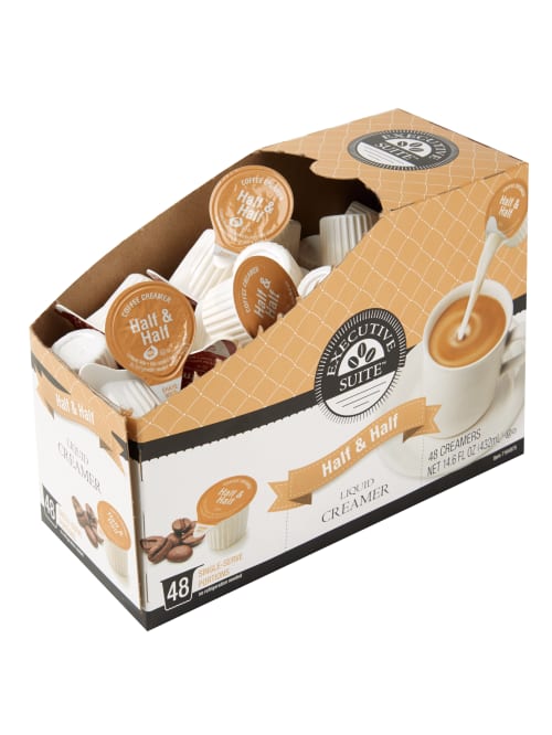 Executive Suite Half And Half Liquid Coffee Creamer Original Flavor 0 38 Oz Single Serve X 48 Office Depot