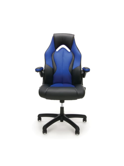Ofm Essentials Racing Style Bonded Leather High Back Gaming Chair Blueblack Office Depot