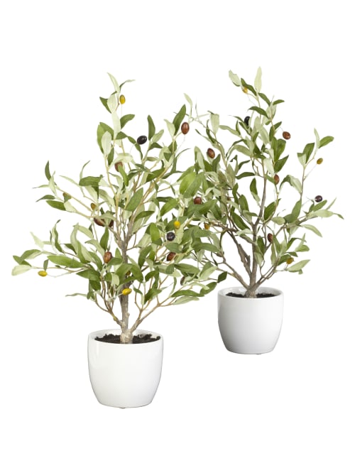 Nearly Natural 18 H Silk Olive Trees With Vases Greenwhite Set Of 2 Trees Office Depot