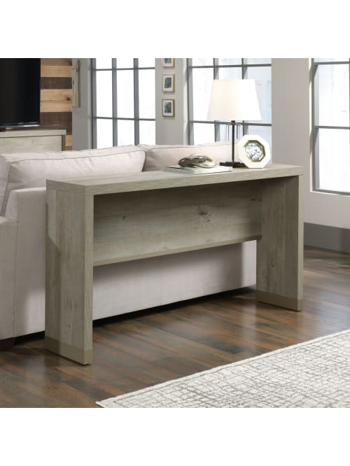 Sauder Manhattan Gate Sofa Table Mystic Oak Office Depot The open shelving lets you display decorative items while the drawer helps keep your files tucked away until you need them. sauder manhattan gate narrow sofa table mystic oak item 7338973