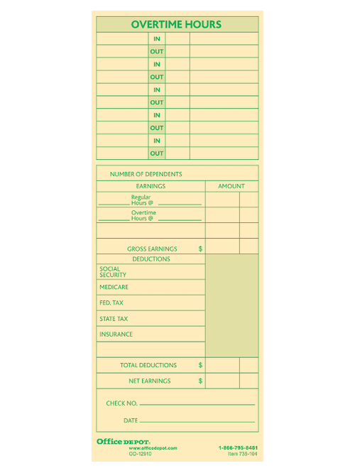 Office Depot Brand Time Cards With Deductions Weekly Monday Sunday Format 2 Sided 3 38 X 8 78 Manila Pack Of 100 Office Depot