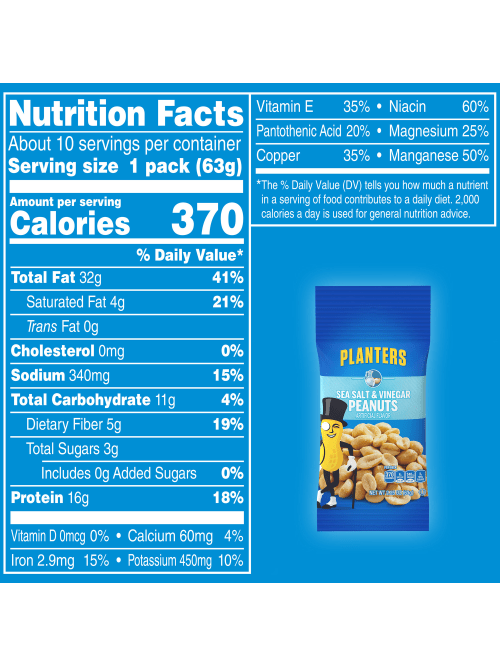 Planters Sea Salt And Vinegar Peanuts 2 25 Oz 10 Pouches Per Box Pack Of 3 Boxes Office Depot
