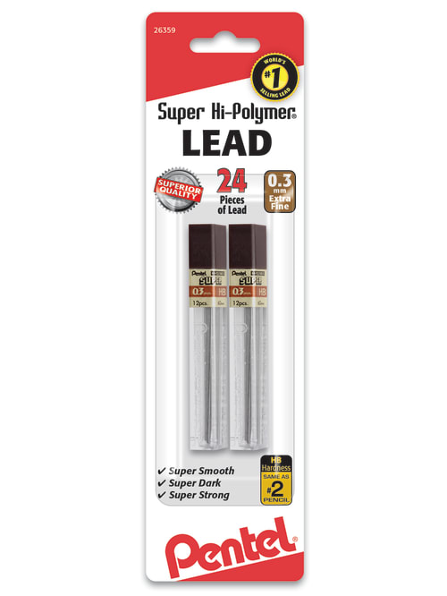 Pentel Super Hi Polymer Leads 0 3 Mm Hb 24 Leads Per Tube Office