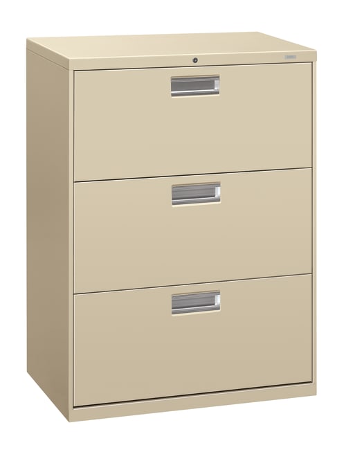 Hon Brigade 600 36 W Lateral 3 Drawer File Cabinet Metal Putty Office Depot