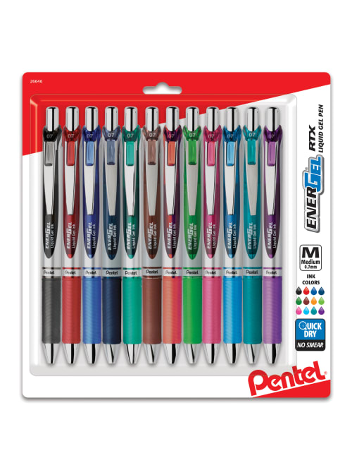 pentel energel rtx retractable liquid gel pens medium point 0 7 mm assorted colors pack of 12 pens item 755681
