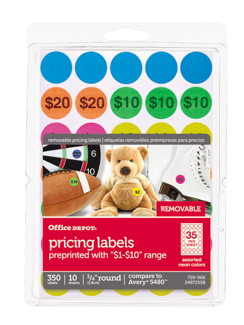 Office Depot Brand Removable Preprinted Garage Sale Labels Od98784 34 Diameter Assorted Neon Colors Pack Of 350 Office Depot