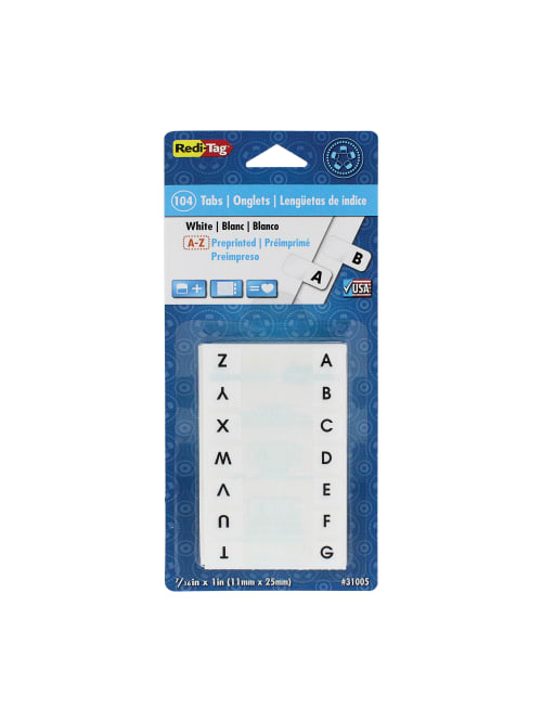 Redi Tag Permanent Index Tabs Alphabetical A Z Side White 4 Sets Pack Of 104 Tabs Office Depot