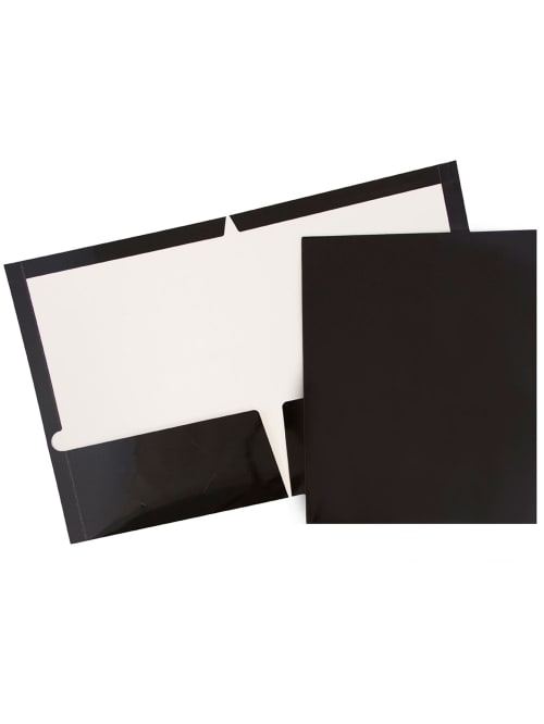 Jam Paper Glossy 2 Pocket Presentation Folders Black Pack Of 6 Office Depot