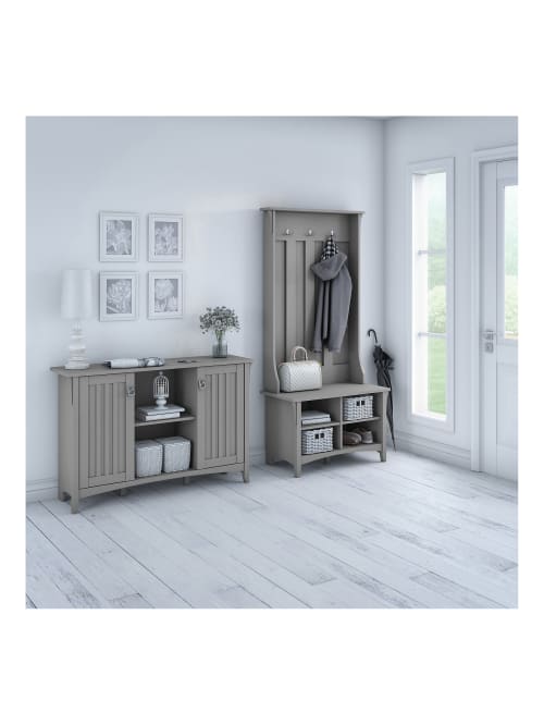 Bush Furniture Salinas Entryway Storage Set With Hall Tree Shoe Bench And Accent Cabinet Cape Cod Gray Standard Delivery Office Depot