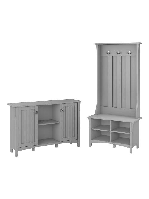 Bush Furniture Salinas Entryway Storage Set With Hall Tree Shoe Bench And Accent Cabinet Cape Cod Gray Standard Delivery Office Depot