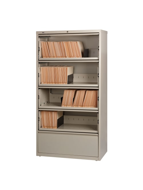 Lorell Fortress 36 W Lateral 5 Drawer File Cabinet With Roll Out Shelves Metal Putty Office Depot