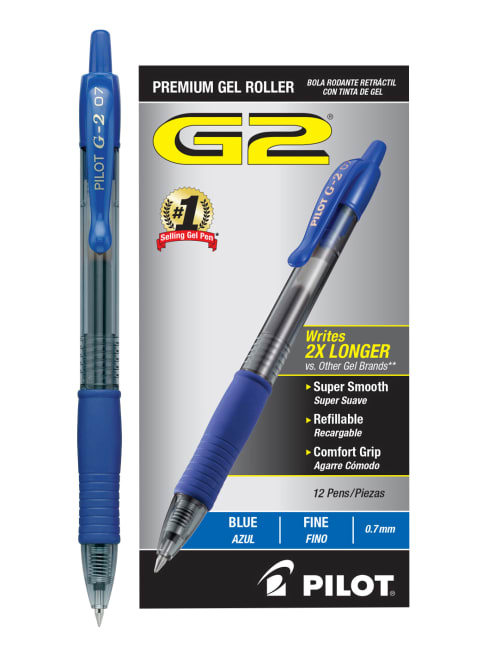 Pilot G 2 Gel Pens Fine 0 7 Mm Blue 12 Pk Office Depot