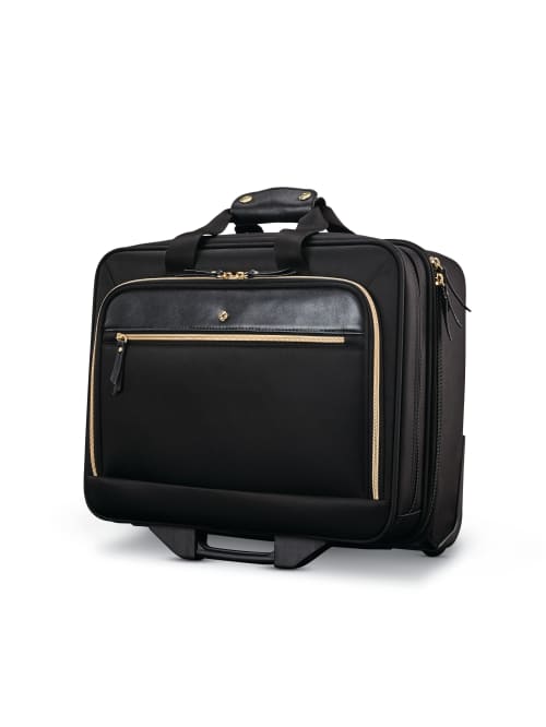 samsonite leather rolling mobile office laptop briefcase