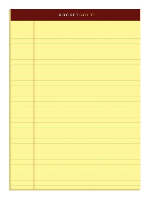 Tops Docket Gold Premium Writing Pads 8 12 X 11 34 Legal Ruled 50 Sheets Canary Pack Of 12 Pads Office Depot