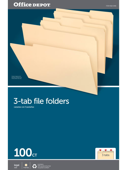 Office Depot Brand File Folders 13 Cut Legal Size 30percent Recycled Manila Pack Of 100 Office Depot