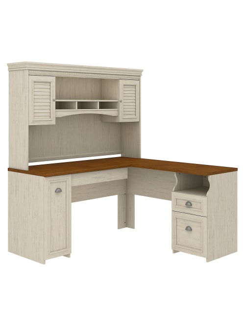 Bush Furniture Fairview 60 W L Shaped Desk With Hutch Antique Whitetea Maple Standard Delivery Office Depot