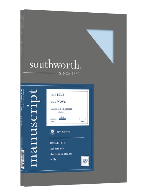 Southworth 75percent Recycled 25percent Cotton Manuscript Covers 9 X 12 12 30 Lb Light Blue Box Of 100 Office Depot