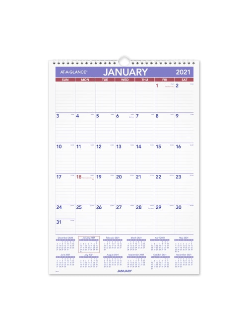 At A Glance Monthly Wall Calendar 12 X 17 January To December 2021