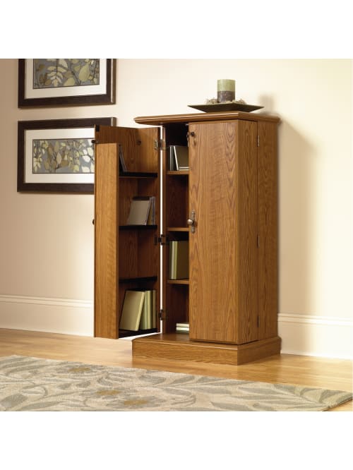 Sauder Orchard Hills Multimedia Storage Cabinet 4 Shelves Carolina Oak Office Depot