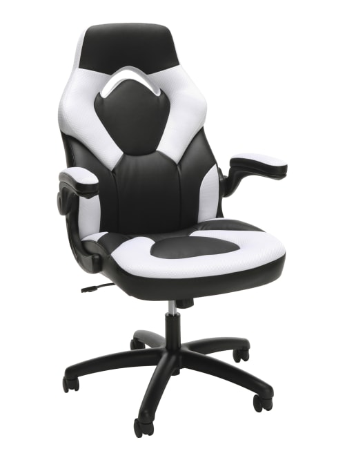 Ofm Essentials Racing Style Bonded Leather Gaming Chair Whiteblack Office Depot