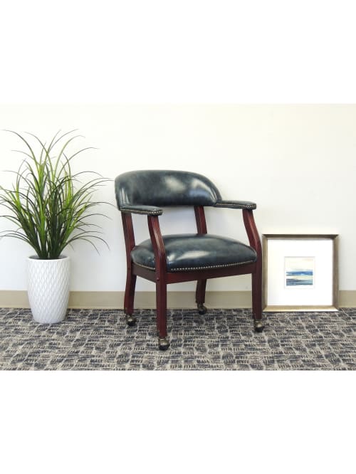 Boss Captains Guest Arm Chair With Casters Bluemahogany Office Depot