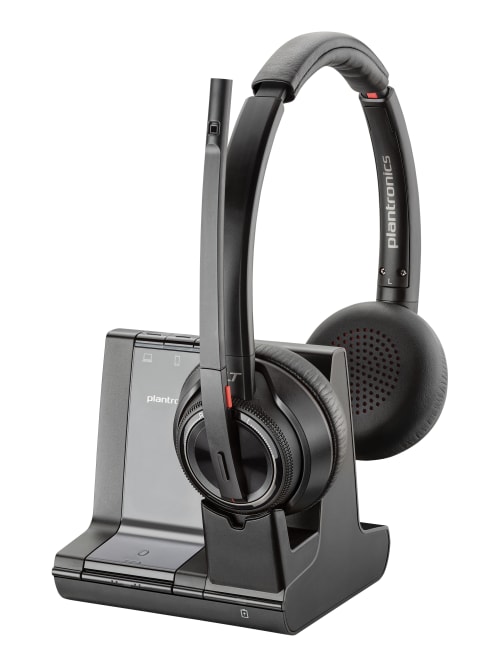 Plantronics Savi 8200 Series Wireless Dect Headset System Stereo Wireless Bluetoothdect 6 0 590 6 Ft 32 Ohm 20 Hz 20 Khz Over The Head Binaural Supra Aural Noise Cancelling Microphone Noise Canceling Black Office Depot