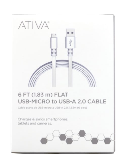 Ativa Flat Usb Type A To Micro Usb Type B Cable 6 White 41451 Office Depot