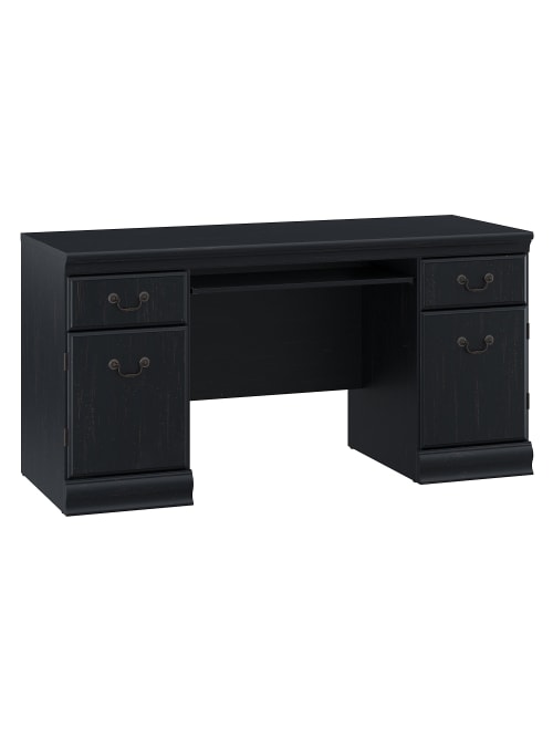 Bush Furniture Birmingham Credenza Desk With Keyboard Tray And Storage Antique Black Standard Delivery Office Depot
