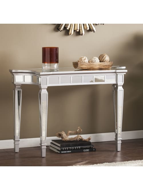 Southern Enterprises Glenview Glam Mirrored Console Table Rectangular Matte Silver Office Depot