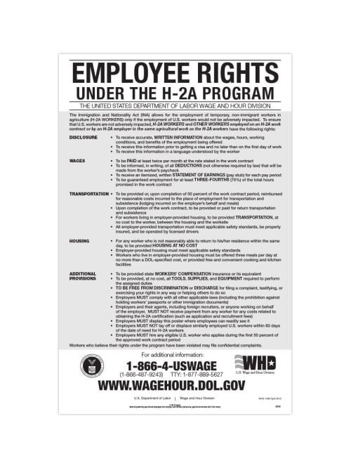 Complyright Federal Specialty Posters English Employee Rights Under The H 2a Program 11 X 17 Office Depot