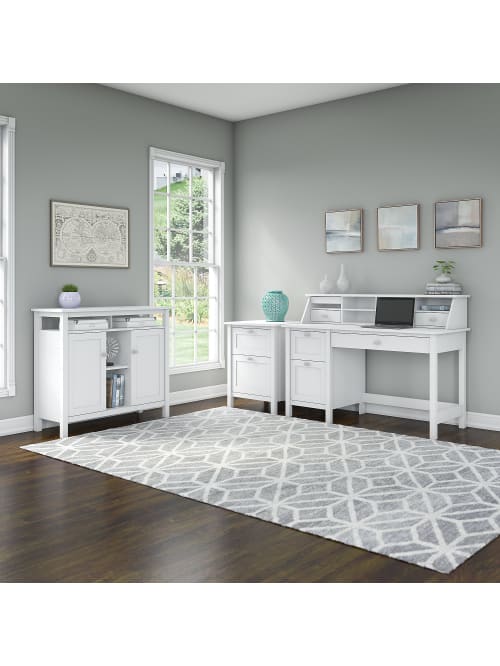 Bush Furniture Broadview Computer Desk With Drawers Organizer File Cabinet And Console Table Pure White Standard Delivery Office Depot