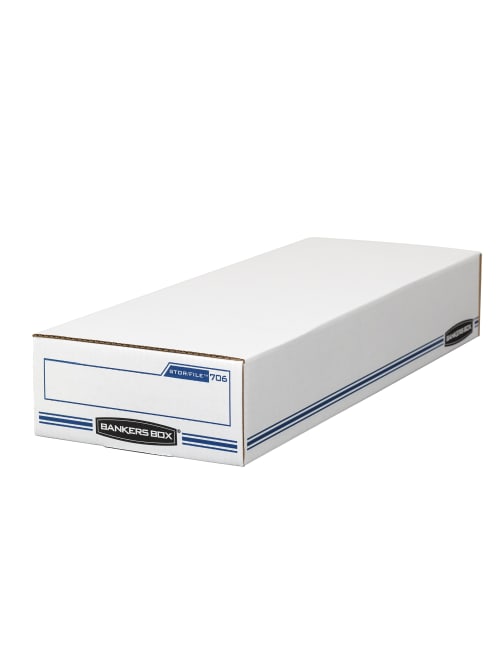 Bankers Box Storfile Checkdeposit Slip Storage Box With Flip Top Closure 24 X 9 X 4 60percent Recycled Whiteblue Office Depot
