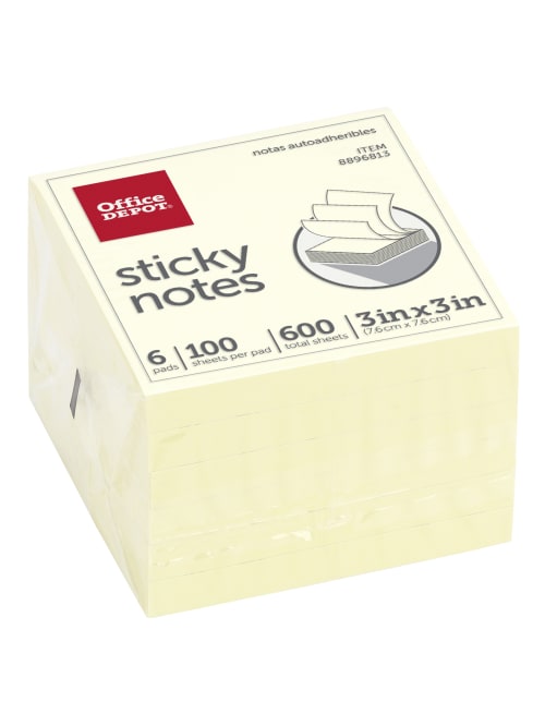 Office Depot Brand Sticky Notes 3 X 3 Pastel Yellow 100 Sheets Per Pad Pack Of 6 Pads Office Depot