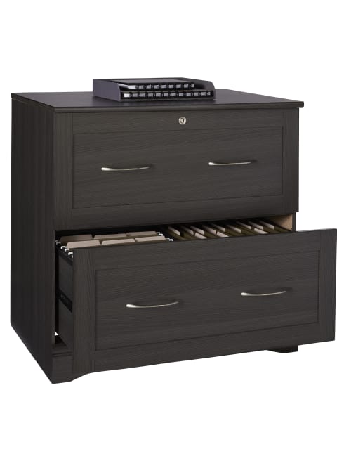 Lateral File Cabinet Dark Gray, Black Wood Lateral File Cabinet With Lock