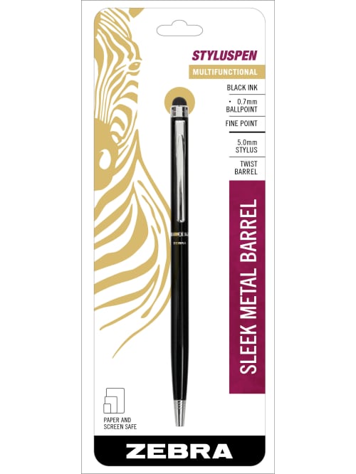 Zebra Retractable Ballpoint Pen With Stylus Fine Point 0 7 Mm Black Barrel Black Ink Office Depot